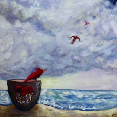  Red Birds Take Flight | Oil on Canvas | 90 x 90 